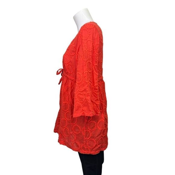 J. Crew Orange Embroidered Flared‎ 3/4 Sleeve Tunic Blouse size Medium - Picture 2 of 9